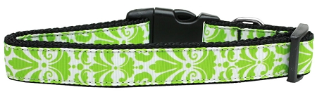 Damask Lime Green Nylon Dog Collar SM